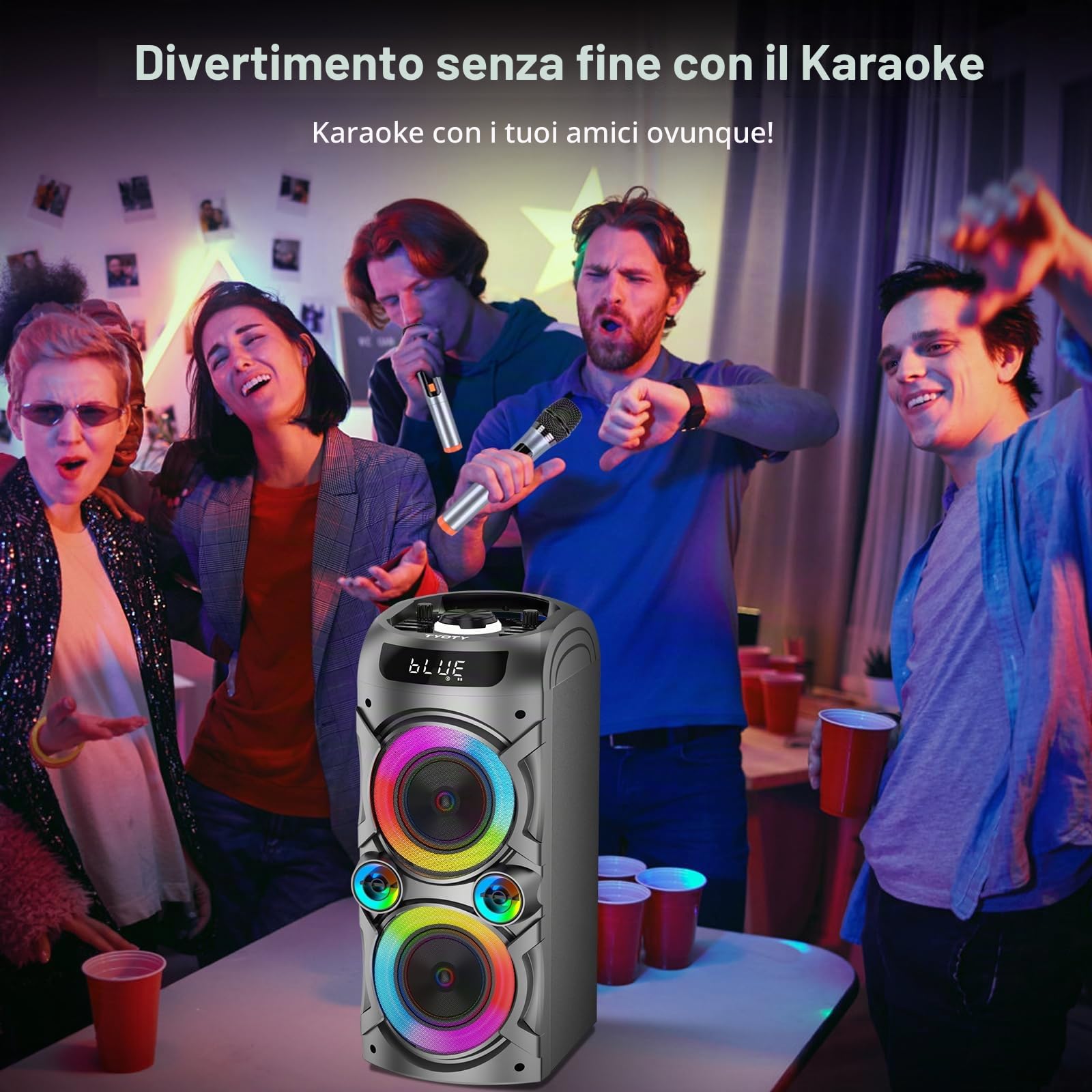 Altoparlante Bluetooth portatile 100 W Big Potente Boombox Wireless TWS Accoppiamento Suono Stereo Forte Bassi Profondi Grandi Altoparlanti per feste con Subwoofer Luci LED per Outdoor Casa Campeggio