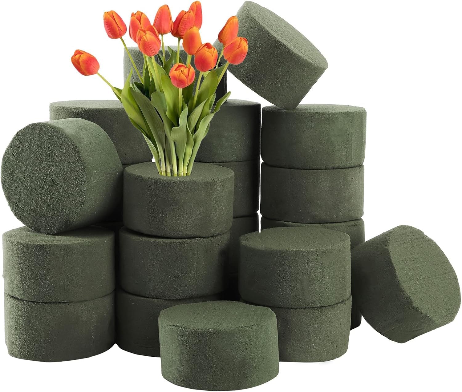 ZOOFOX 24 Pieces Round Cylinder Floral Foams, 7.5 x 4cm Dry and Wet Floral Foam Ideal for Fresh and Artificial Flowers, 3" Florist Foam Crafts for Room Decor, Wedding, Holiday, Party Decoration
