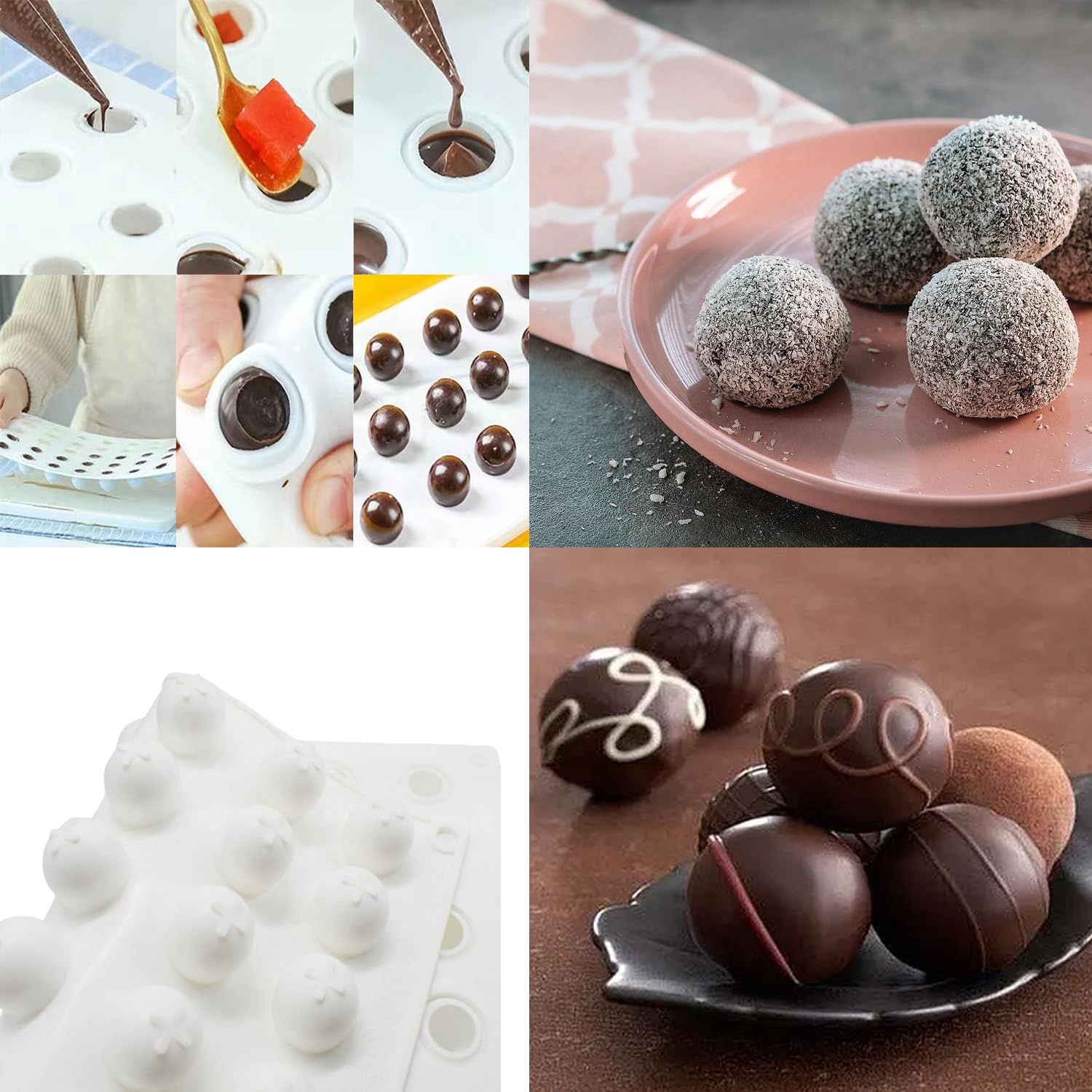 Molde Bombones, 35 Cavidades, Reutilizable Molde Silicona Esfera, Blanco, Adecuado para Hacer Bolas de Chocolate y Hielo