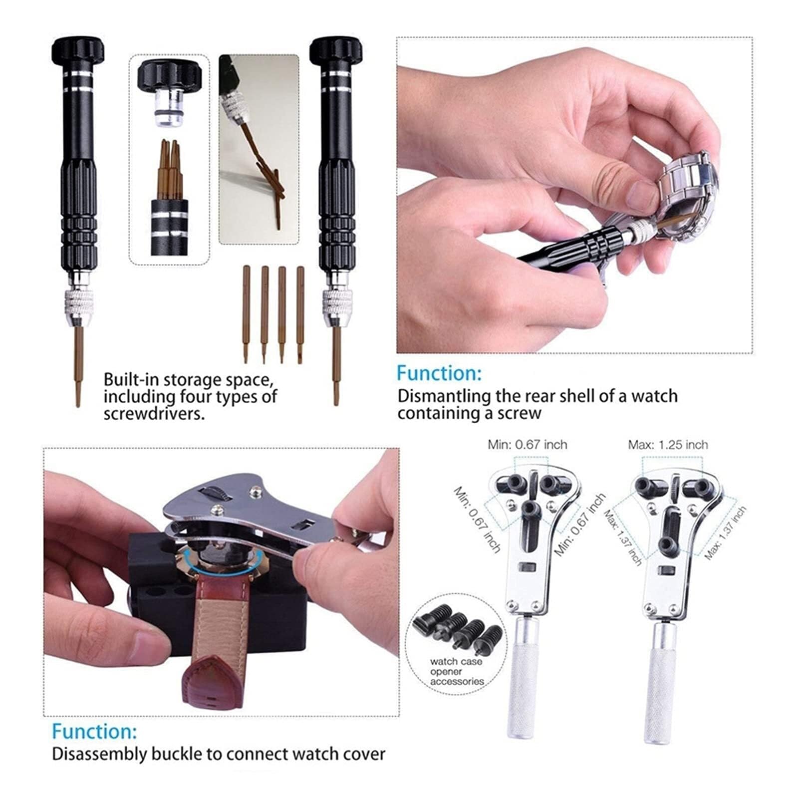 Kit de herramientas de reparación de relojes de 150 piezas, extractor de pasadores de eslabones de reloj, abridor de carcasas, extractor de barra de resorte, reemplazo de batería de reloj, a
