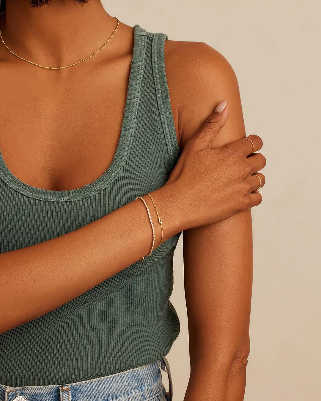 gorjana - Wilder Mini Alphabet Bracelet 6"-7" - 18k Gold or Silver Plated Finish - Personalized Bracelet - Spring Ring Closure - Wearing Stylish Link Bracelet - Timeless and Versatile - Image 3