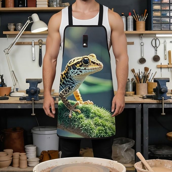 Delantal de trabajo con bolsillos, ajustable, estampado leopardo miniatura 4