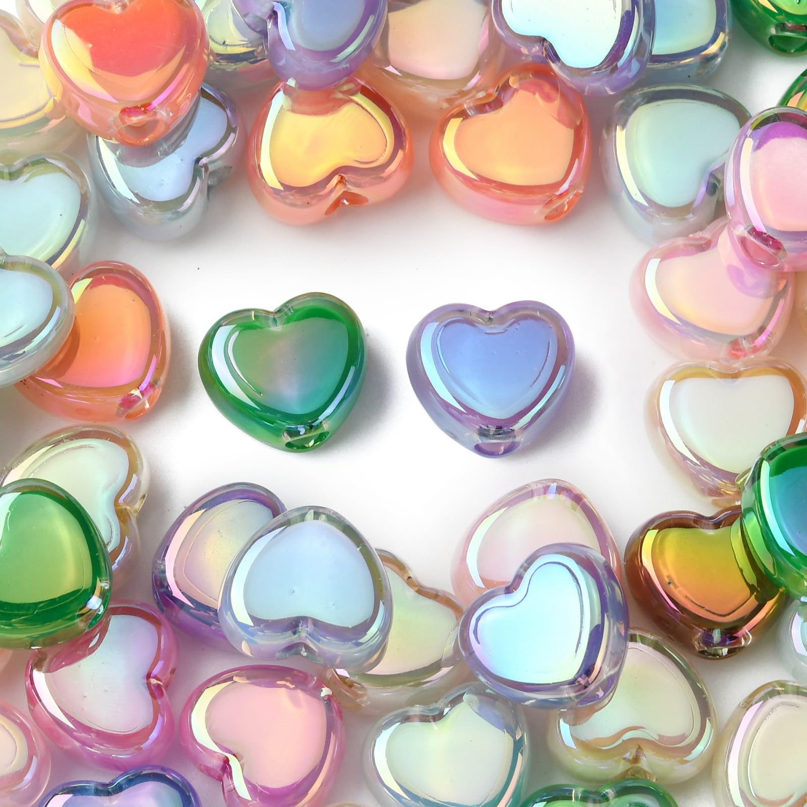KitBeads 50Pcs Random Acrylic Heart Beads AB Color Love Beads Bead in Bead Heart Shaped Loose Beads for Jewelry Making Bracelets Necklaces Bulk