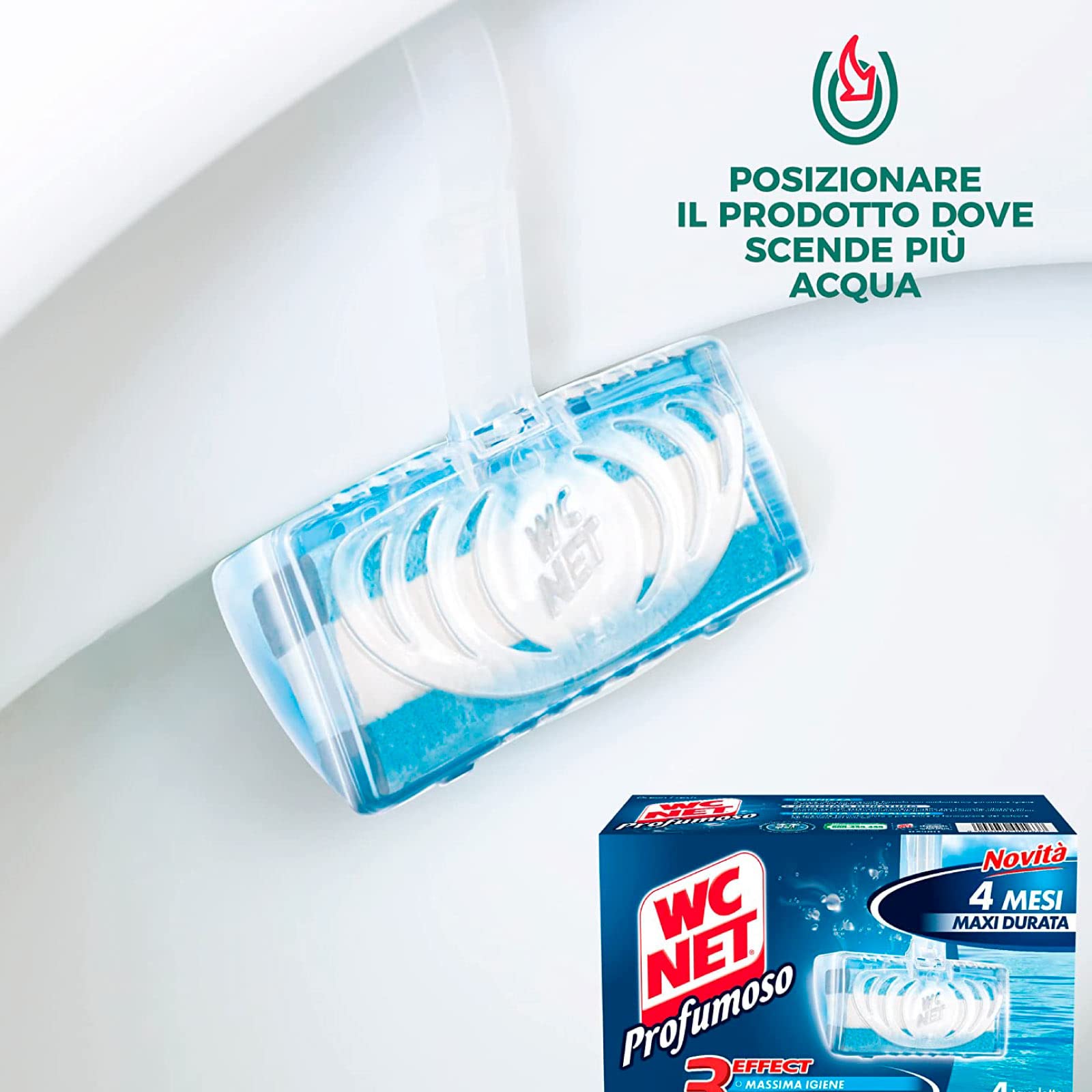 Wc Net - Tavoletta Profumoso 3 Effect, Detergente Igienizzante Solido per WC, Fragranza Ocean Fresh, 4 Pezzi x 4 Confezioni