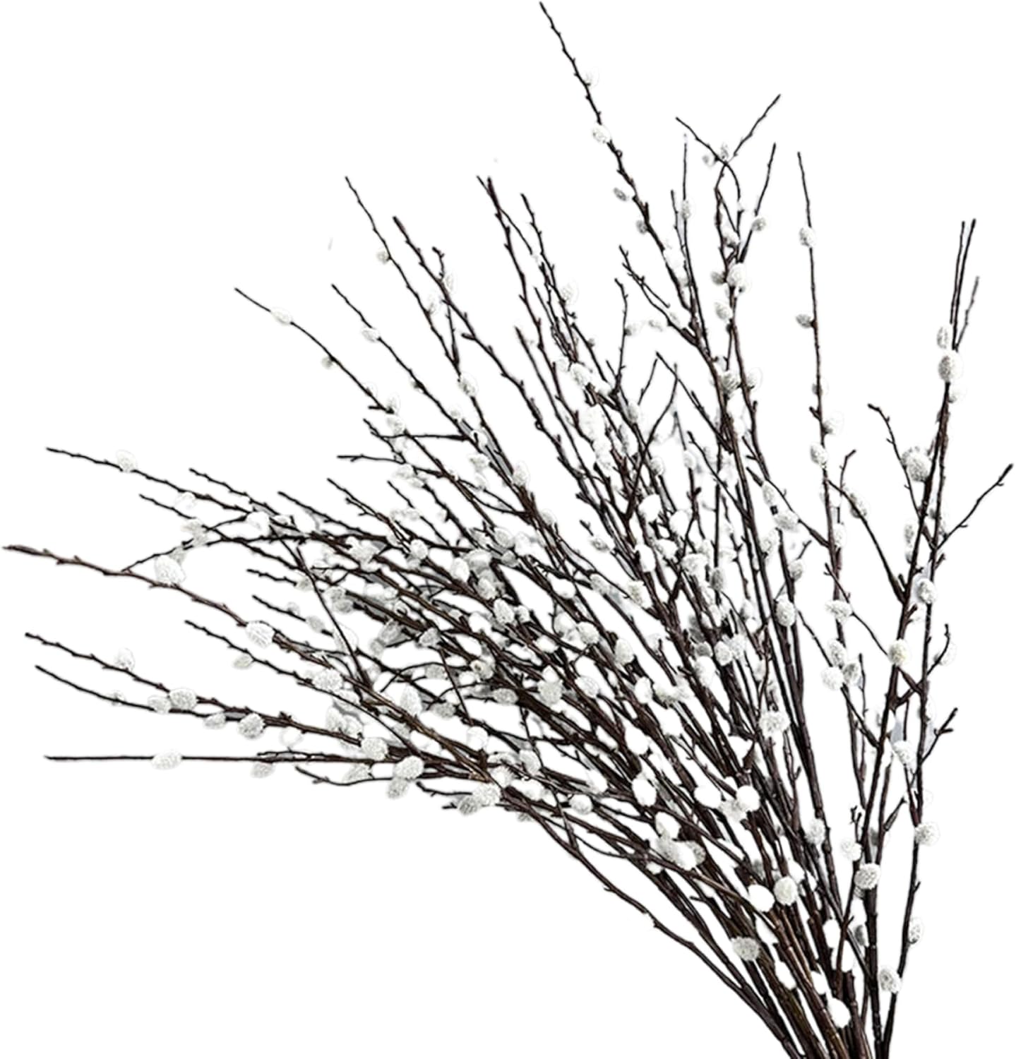 Natural Preserved Dried PussyWillow Branches for Vases|4 Bundles Artificial Pussy Willow Branches 31.5 in Long Realistic Pussywillows with White Flowers DIY Decorative