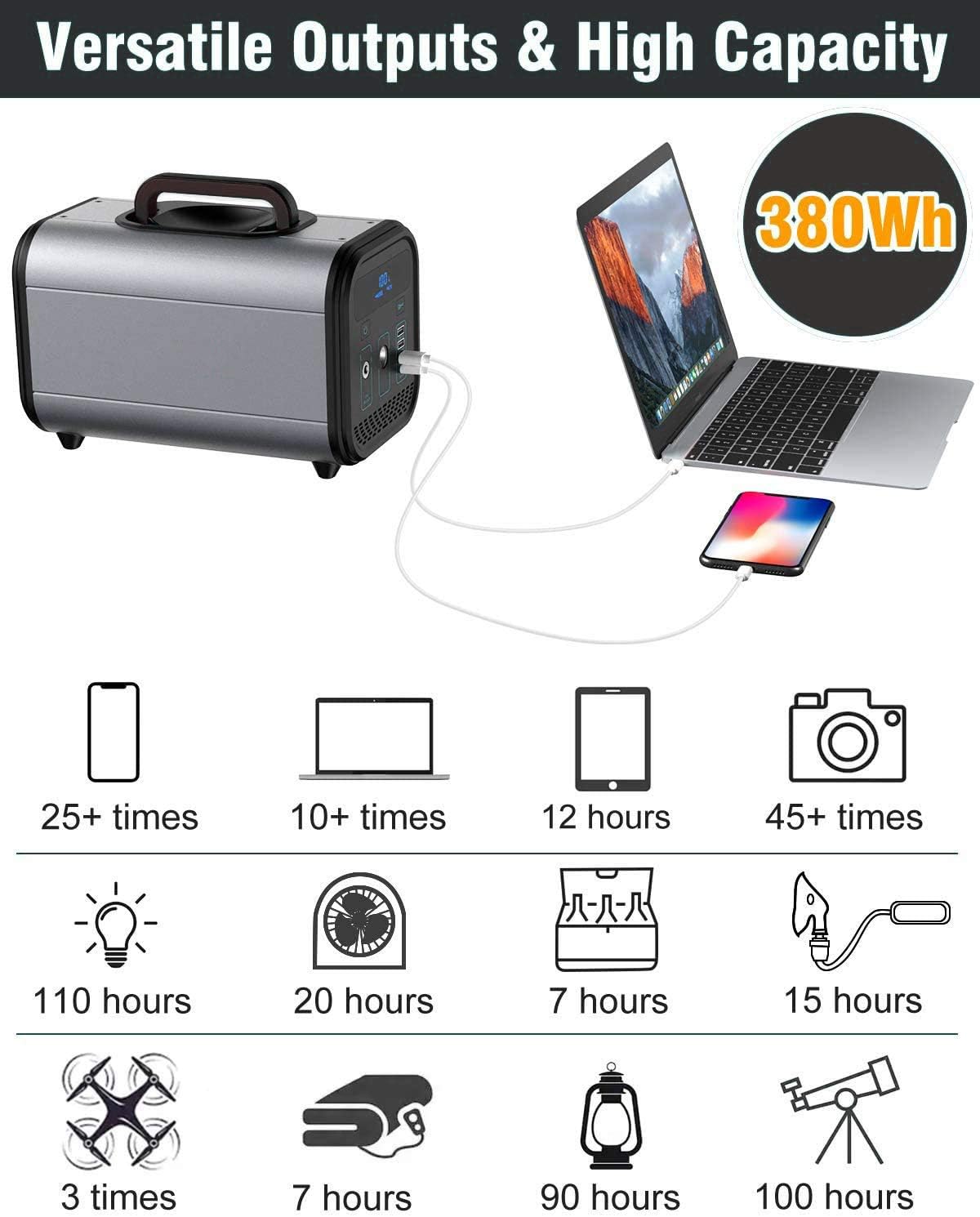 supa 384wh 120000mah lifepo4 portable power station with lithium iron phosphate battery 300w pure sine wave ac outlet solar generator backup battery