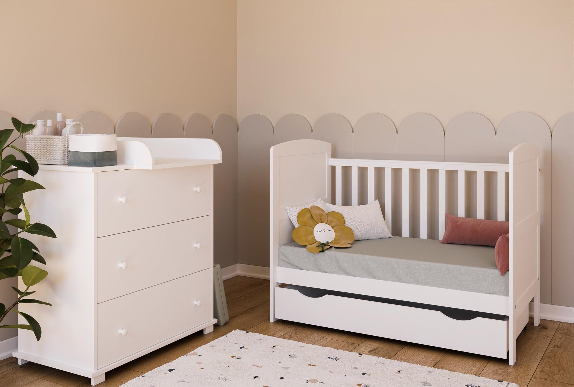 Kids Collective Babybett Kinderbett 70x140 cm mit Matratze & Schublade umbaubares Gitterbett höhenverstellbar | Baby Bed weiß Made in Europe 70x140 cm | von Geburt bis 6. Lebensjahr