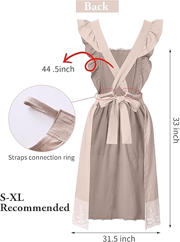 Miniatura 3 de Delantal vintage para mujer con bolsillos, lindo delantal de algodón y lino con espalda cruzada para jardinería, cocina, hornear