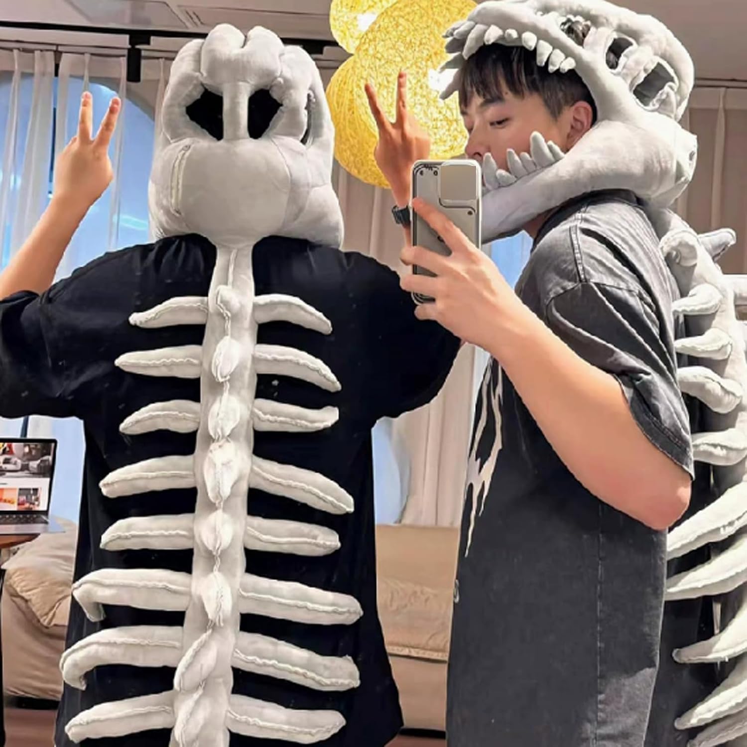 Orgone Silly Dino Plush Skeleton, Dinosaur Skeleton Costume 3D Cozy Dinosaur Plush, Huggable Softness Skeleton Costume For Dress Up, Parties Photos (Grey, 31 IN)