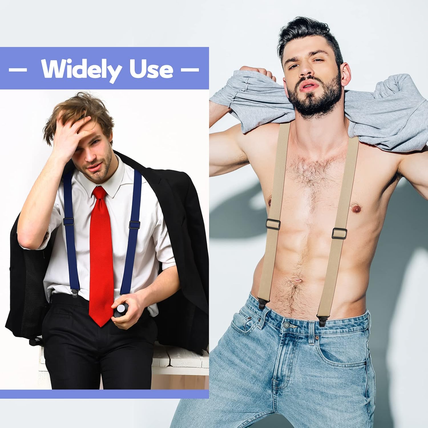 Sintege 4 Pcs Suspenders for Men Under Clothing Jeans Suit Pants Hidden Suspenders for Men Women Airport Friendly One Size Black Beige Gray - Image 2