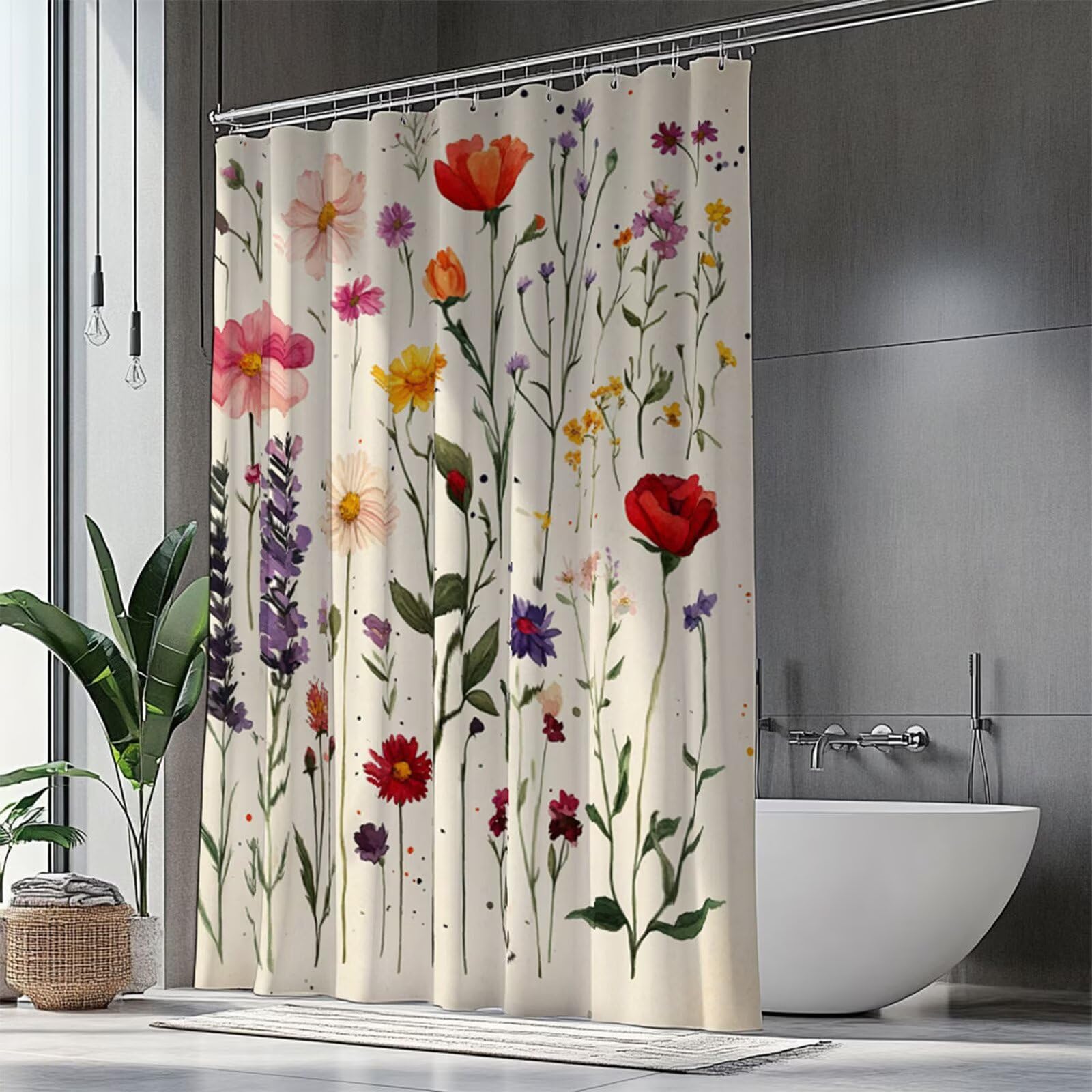 Rideau de douche 100x180 rouge imperméable avec ourlet lesté et 12 crochets