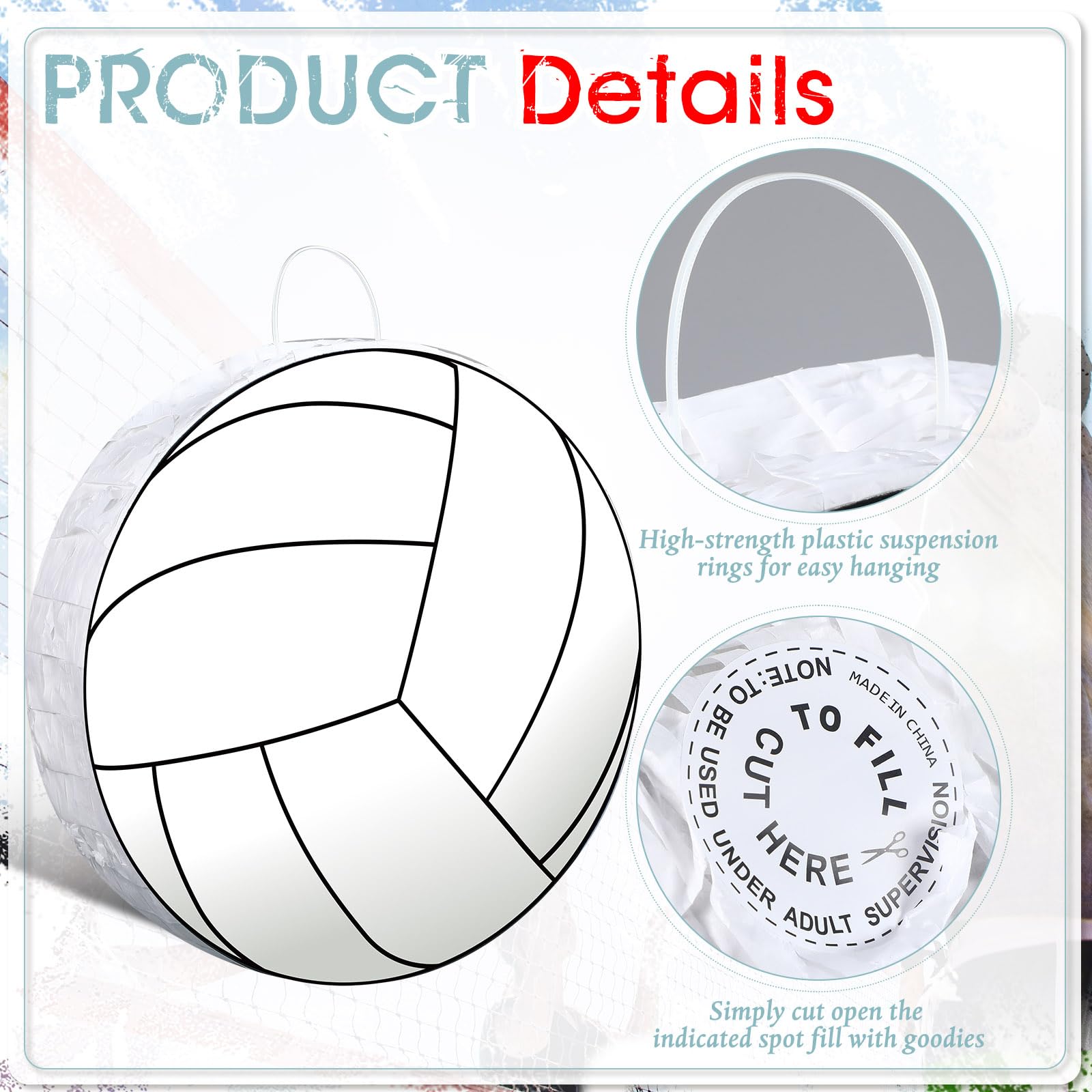 Pasimy Piñata de voleibol para fiesta de cumpleaños de 15.6 x 15.6 pulgadas, piñata de fiesta temática deportiva con palo y venda para los ojos, piñata de voleibol, suministros de fiesta de cumpleaños