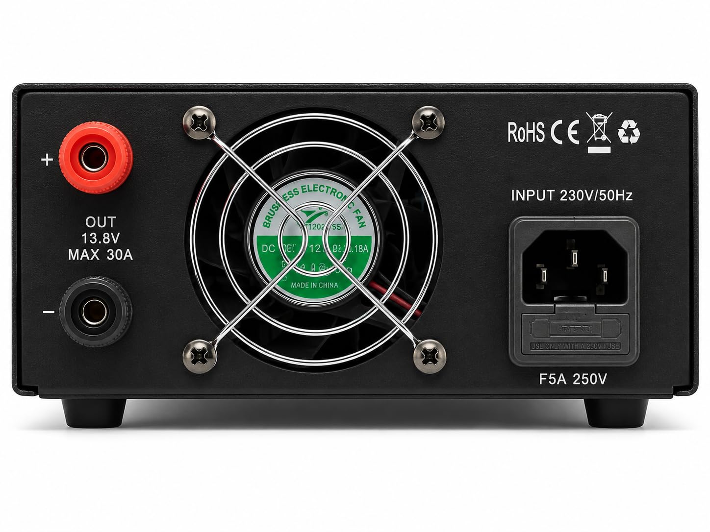 Alinco DM-30E Fuente de Alimentación Conmutada 30A - Transformador Regulable 9-15V con Pantalla LCD, Doble Salida y Ventilador Silencioso