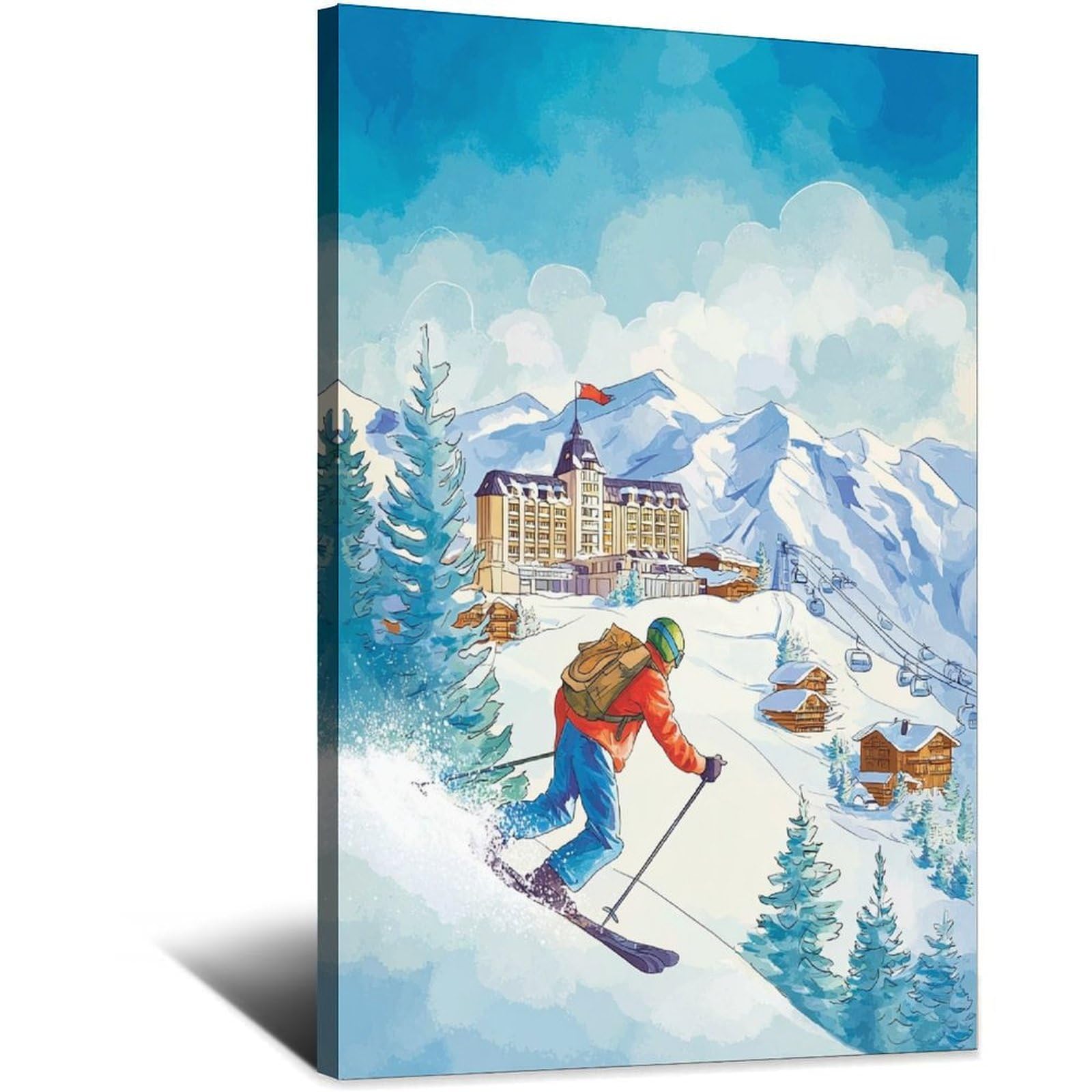 CFXNGA Gstaad Switzerland Ski Posters 20x30inch(50x75cm) Vintage Watercolor Canvas Art
