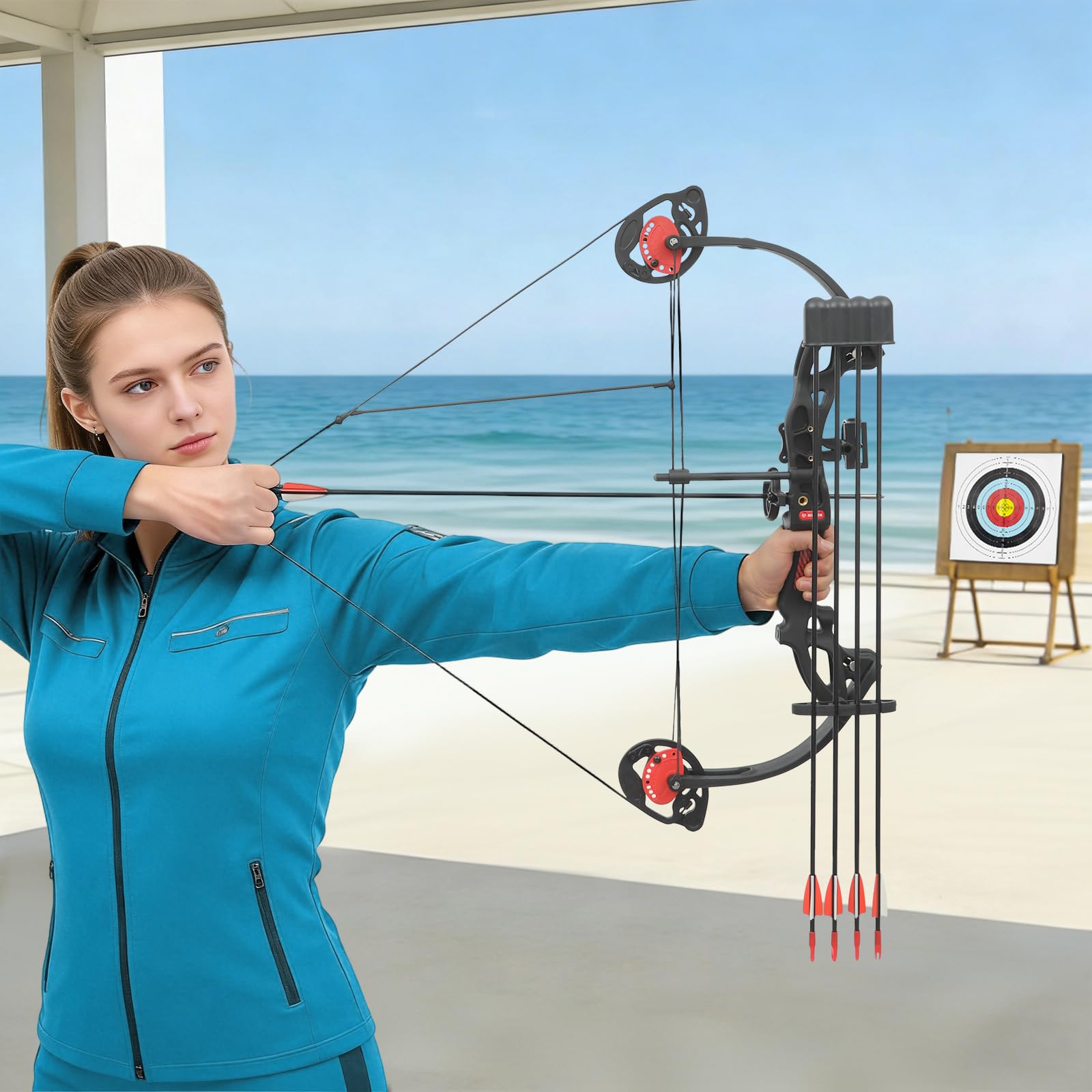Kit d'Arc à Poulies avec 12 Flèches 16-29 LB Viseur Protège-Bras pour Tir Chasse Adulte