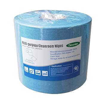 Multi-purpose Industrial & Cleanroom Wipes, Dust-free, Cellulose/Polyester Blend, 8x12",Roll of 500 sheets blue