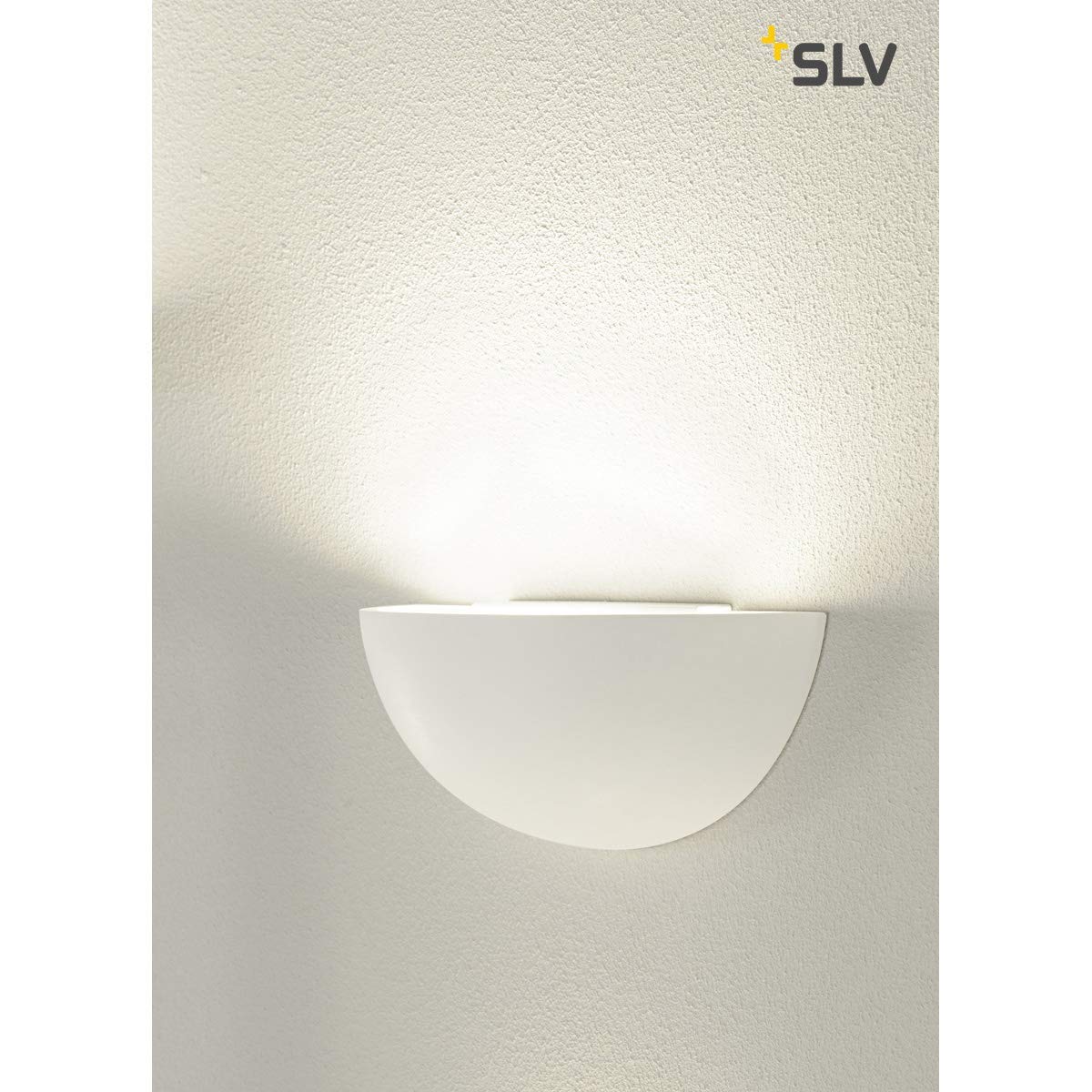 SLV PLASTRA 101 | Wandleuchte, Wandbeleuchtung, weißer Gips überstreichbar mit Wandfarbe | halbrund, indirekter Lichtaustritt, weiß, E14, max. 40 W