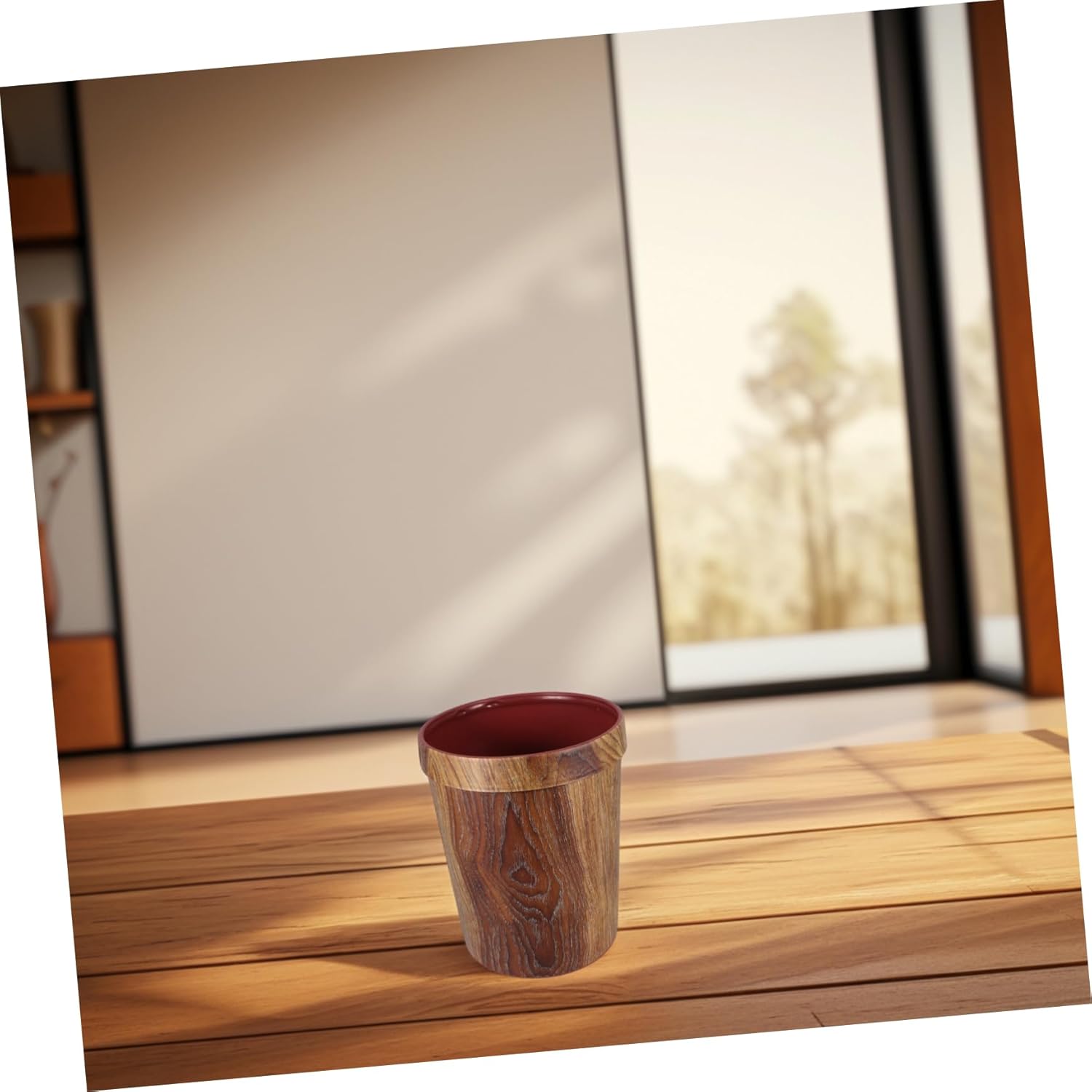 NUOBESTY Garbage Trash Can Vintage Waste Can Plastic Garbage Plastic Wood Grain Trash for Bedroom Living Room Bathroom
