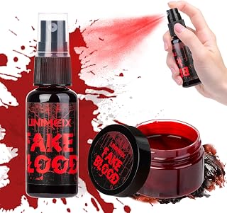 UNIMEIX 1 OZ Fake Blood Spray and 1 OZ Gel Fake Blood Makeup Kit Washable Sfx Makeup for Clothes Mouth Eyes,Stage Blood for Halloween Zombie Vampire Cosplay Party