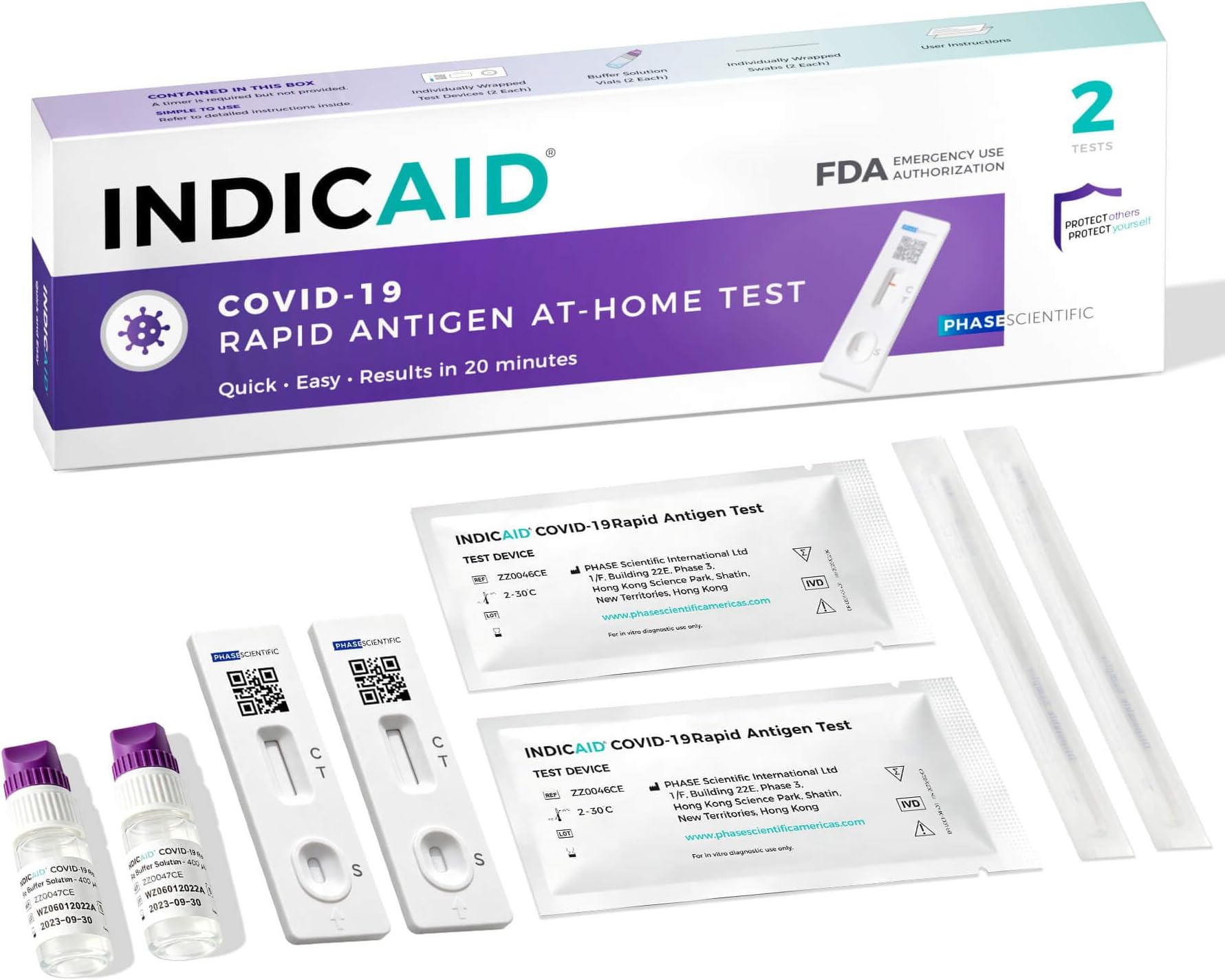 INDICAID COVID-19 Antigen Rapid Test, FDA EUA-Authorized OTC, HSA/FSA | COVID Home Test with Accurate Results, Gentle Nasal Swab, Easy to Use for Ages 2 and Up, 2 Tests in 1 Individual Pack