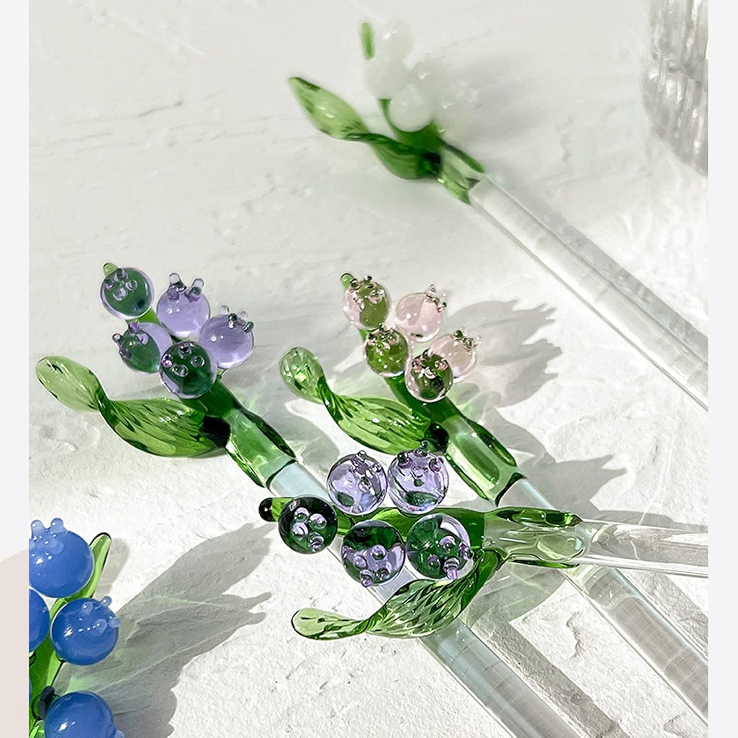2 Pieces Glass Spoon Crystal Clear Coffee Stirring Spoons Swizzle Sticks with Flower Head Cocktail Milk Stirrers Rod Teaspoon Desserts Cake Scoop for Party Cafe Bar Banquet Decoration, A