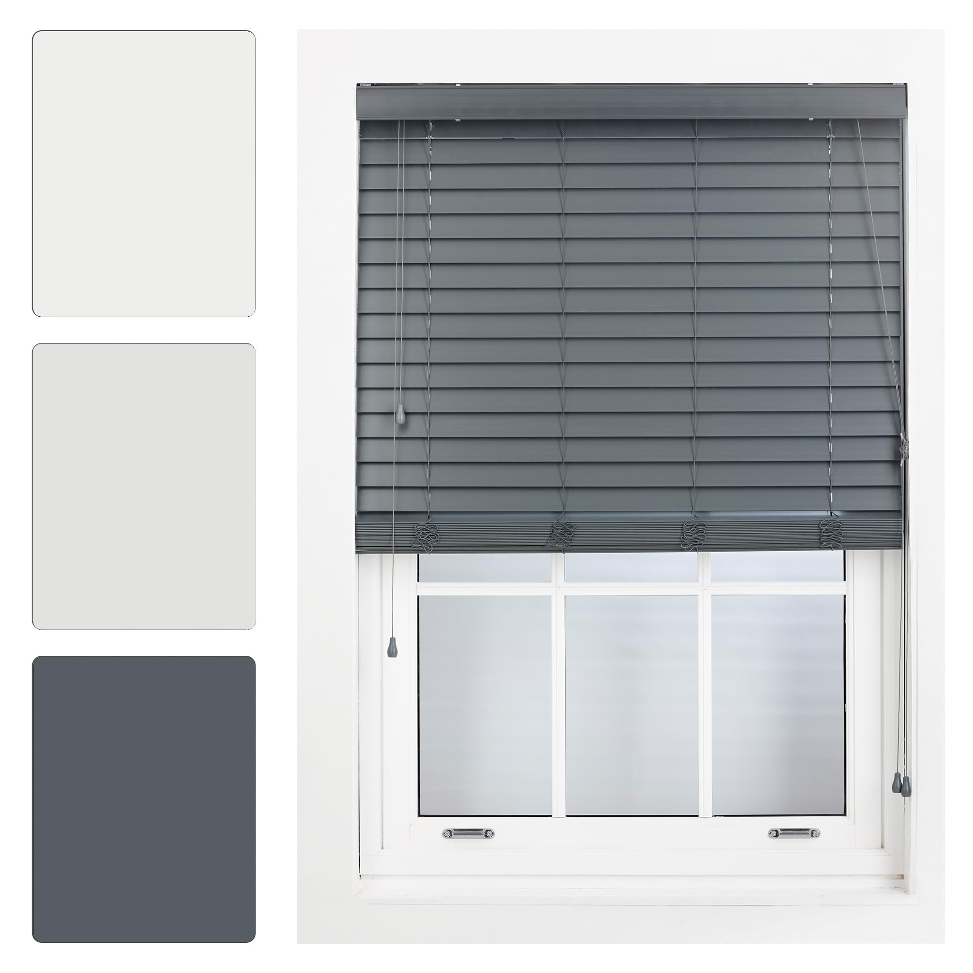 Furnished Dark Grey Window Venetian Blinds Faux Wood Venetian Blind 50Mm Made To Measure, Up To 225W X 150H Cm