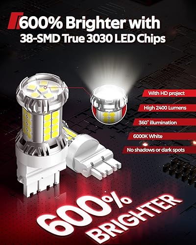 Miniatura 2 de Torchbeam Bombilla LED 3157 3156 Luces de marcha atrás 6000K blancas, 600% más brillantes 3056 3057 4057 4157 Luz LED para luz trasera, luz de