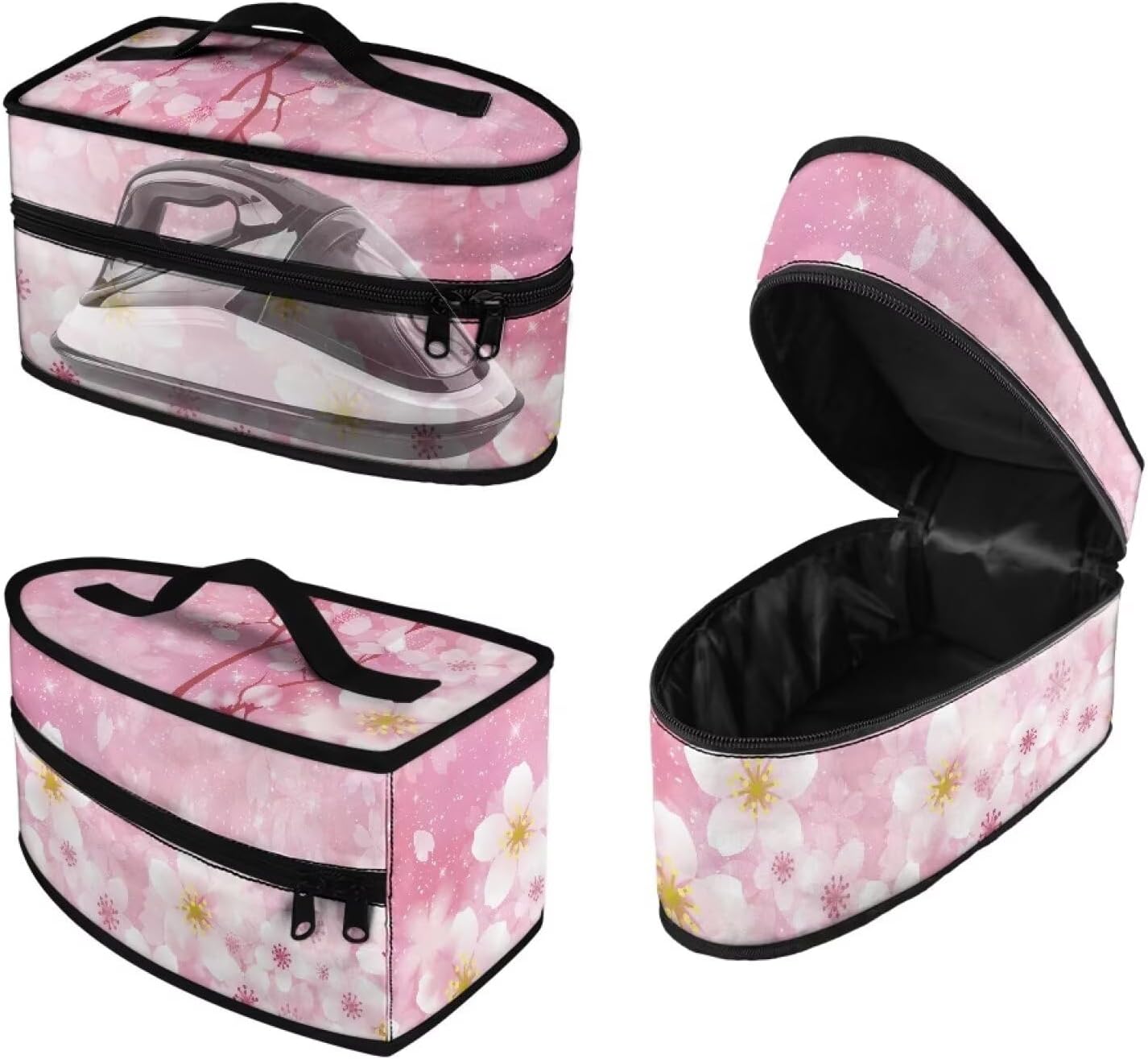 Abstract Floral Print Steam Iron Case Lightweight Steamer Organizer Travel Iron Holder Protective Carrying Storage Bag with Zipper Closure Iron Accessories, Case Only