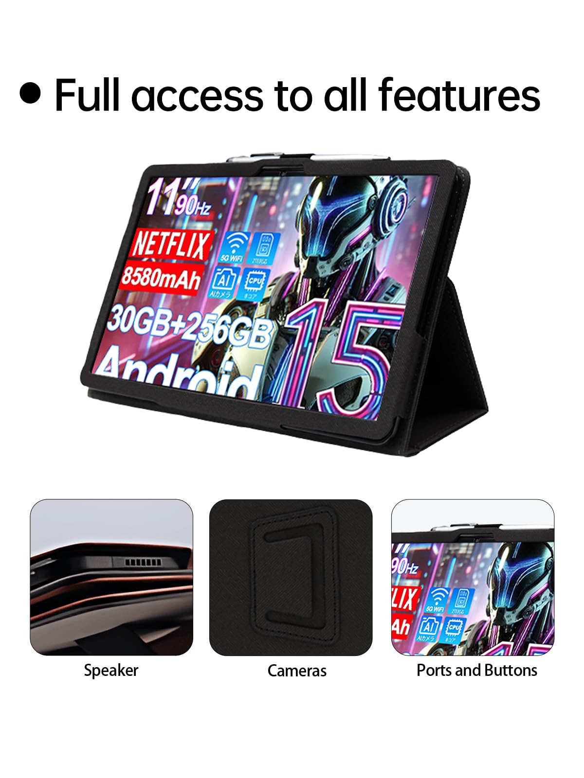 Case For DOOGEE U11 Tablet 11 Inch - PU Leather Folio Stand Cover With Hand Strap & Magnet