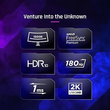 ViewSonic VX3418C-2K 34 inch Ultrawide Curved Gaming Monitor, UWQHD 3440 x 1440, 180Hz, 1ms MPRT, VA, 1500R, Built-in Speakers, Ergonomic, FreeSync Premium Compatible, HDR10, 2 x HDMI, 2 x DisplayPort
