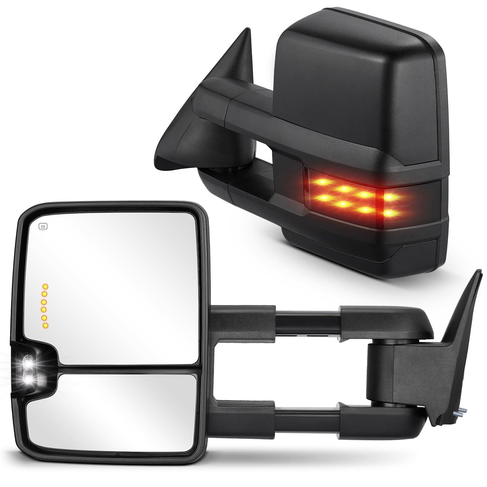 BDFHYK Towing Mirrors Compatible with Chevy 1988-1998 C1500/C1500 Suburban/C2500/C3500/K1500/Tahoe, Compatible with GMC C2500/C3500/K1500/Yukon, Tow Mirrors Heated Adjusted Turn Signal, Black, L&R