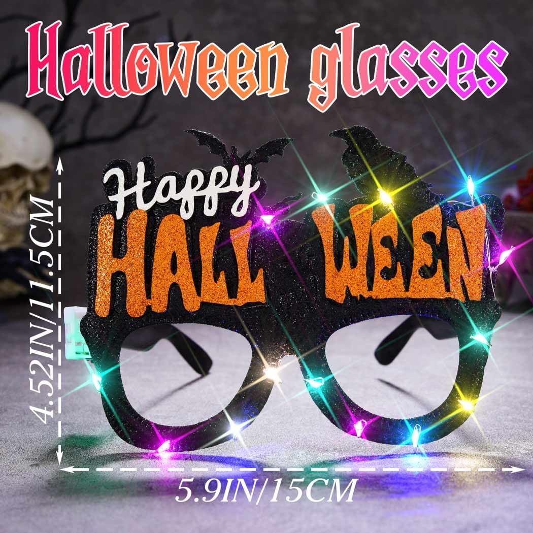 BODIY Light Up Halloween Glasses Sparkly Party Eye Frames Favors Eyeglasses Decoration for Women and Adults
