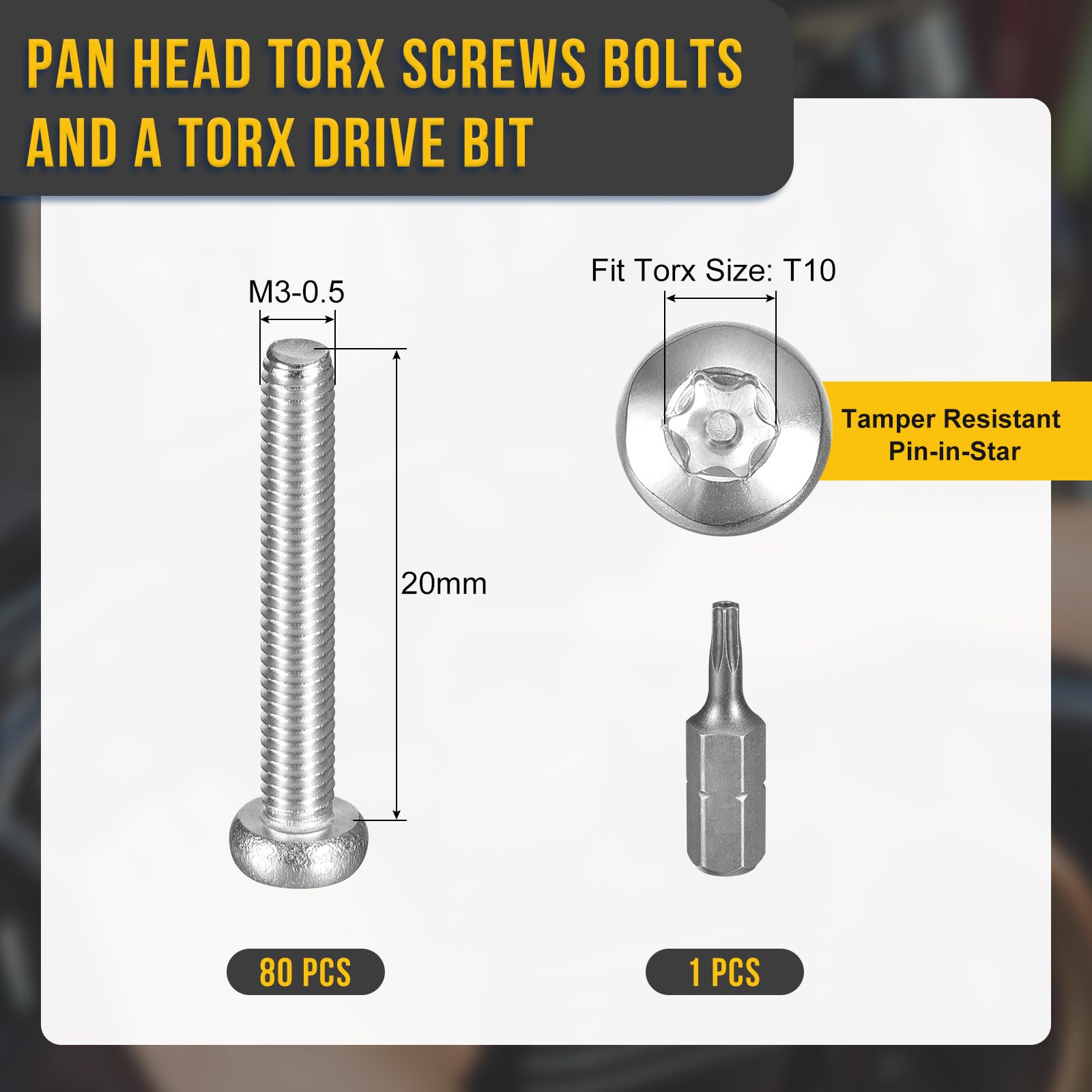 DTGN M3x20mm Pan Head Torx Security Screws, 80Pack, Good for Machinery - Image 2