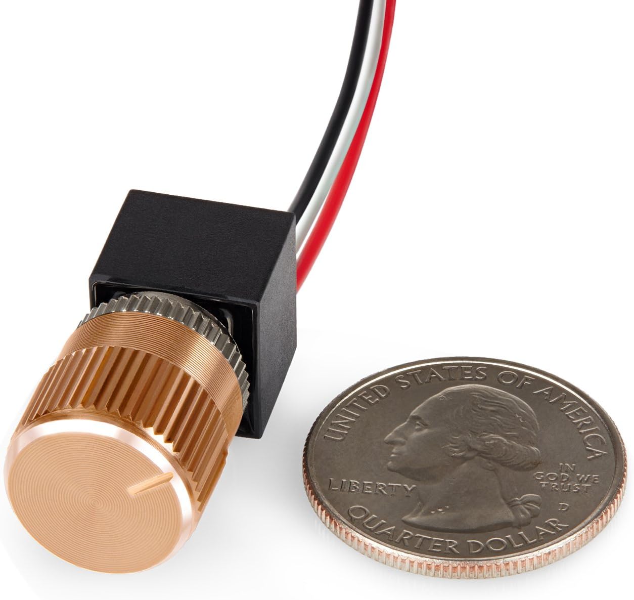 12 Volt DC Dimmer for LED, Halogen, Incandescent - RV, Auto, Truck, Marine, and Strip Lighting - Short Shaft - Gold