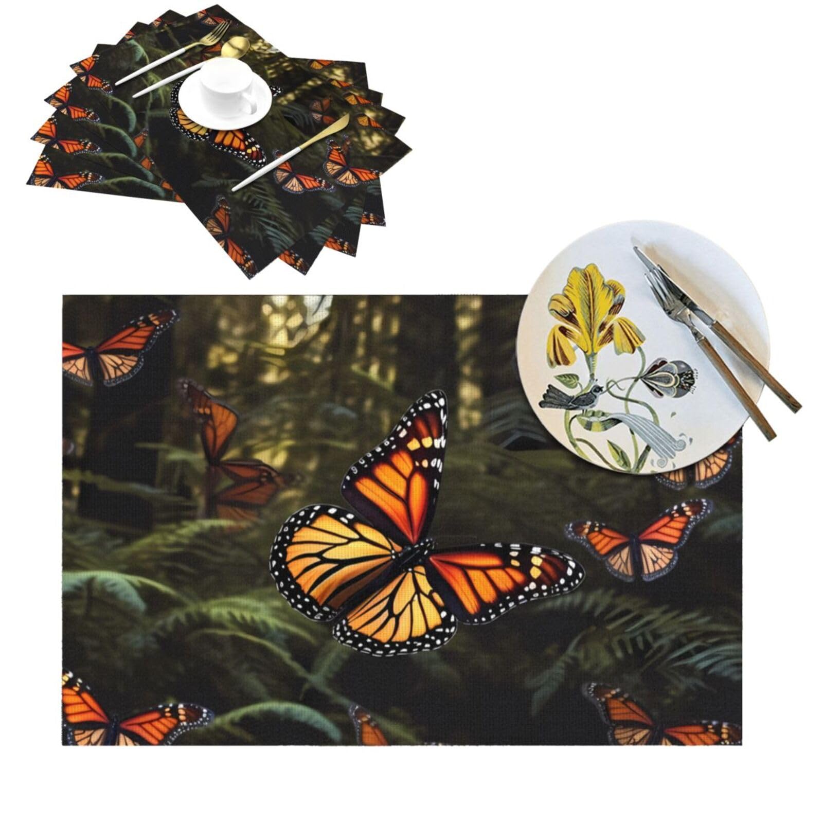 Sets de table tissés en PVC haute qualité design papillons monarques pour table basse