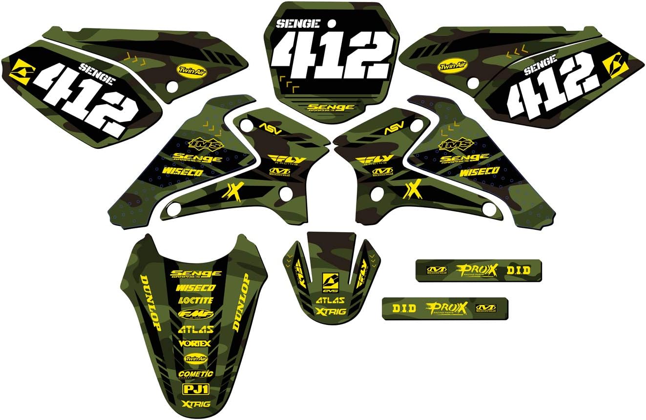 2001-2007 DRZ 125 Apache Green Senge Graphics Complete Kit with Rider I.D. Compatible with Suzuki