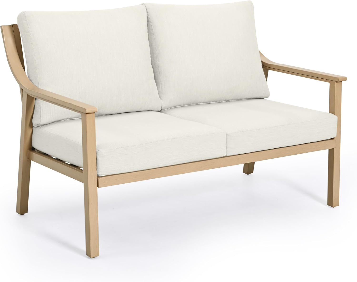 HAPPATIO Patio Loveseat Outdoor Couch, All Weather Aluminum Patio 2 Seater Sofa, Deep Seat with 4.5" Thicken Removable Cushions for Deck, Lawn, Outside (Beige)