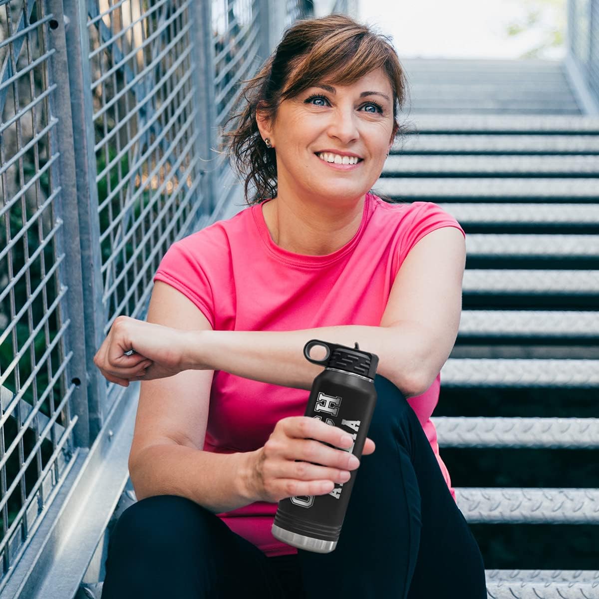 PlaqueMaker Customizable Coach Water Bottle - Include Your Personal Text (Black)