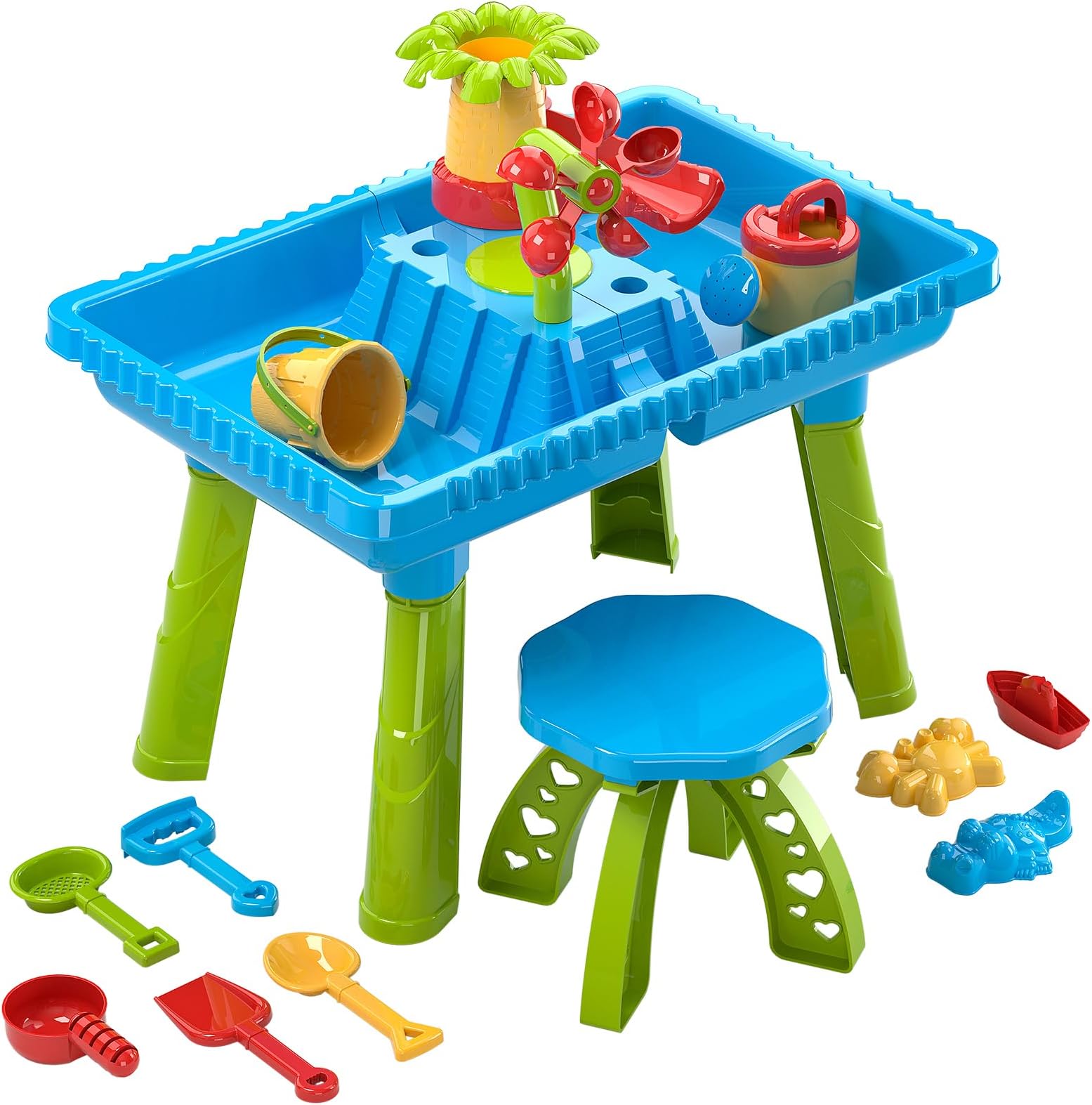 Sand Water Table Outdoor Toys - Toddler Activity Table Sandbox Toy Sensory Playset Summer Toys Beach Play Table 27 Pcs Accessories for Baby Kids Children