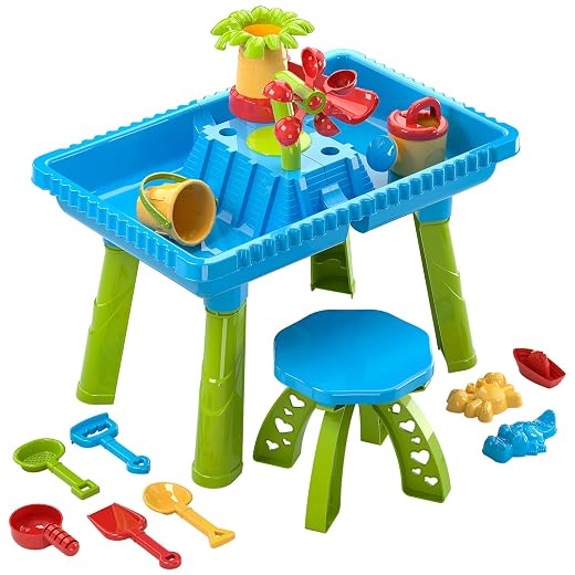 TEMI Sand Water Table Outdoor Toddler Activity Table Sandbox Sensory Table Summer Toys Beach Play Table 27 Pcs Accessories for Baby Kids Children