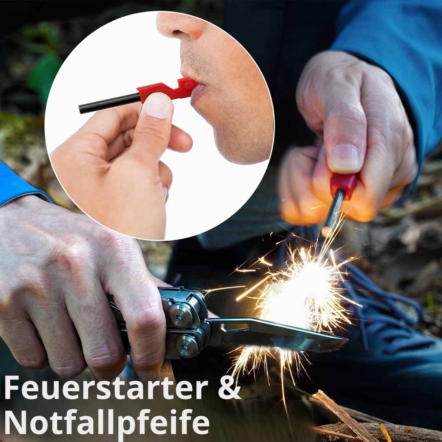 ROCKTOL Multifunktionszange SK04, VG-10 Messerklinge, 22-in-1 Camping-Multitool-Zange mit Feuerstarter, Notfallpfeife, Glasbrecher und Hammer für Überleben, Camping, Jagd, Wandern