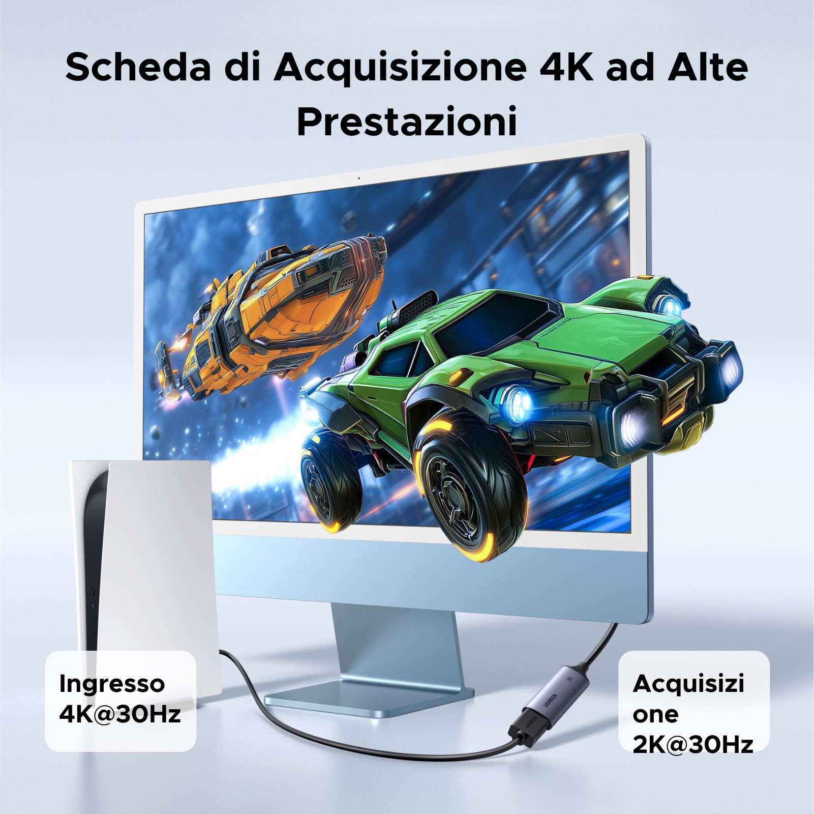 UGREEN Scheda di Acquisizione Video HDMI 4K 30Hz su USB A USB C 3.0 2K 30Hz 1080P per Streaming Registrazione di Giochi Compatibile con Quest 3 Switch 2 PS5 PS4