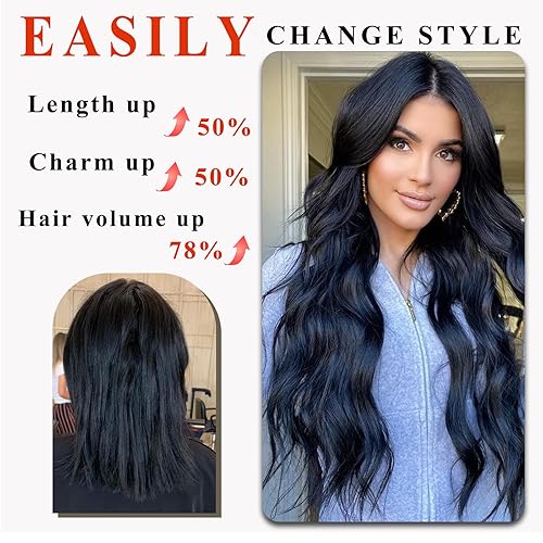 Miniatura 4 de NAYOO Extensiones de cabello negro con clip, 4 piezas, extensiones de cabello ondulado y rizado, de fibra sintética de doble trama, extensiones