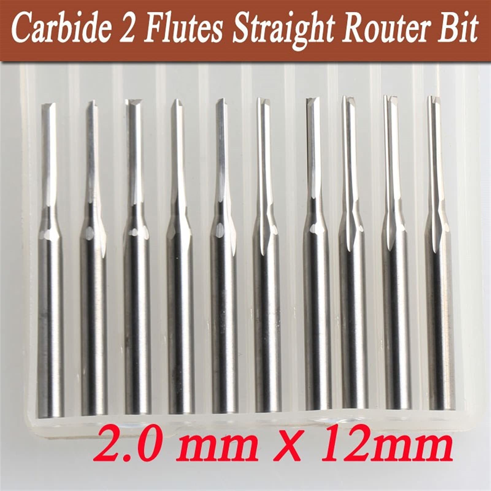 10 unids 3.175/2.0/12mm 2 flautas recta router bit CNC carburo extremo fresado herramientas para máquina de grabado CNC útil