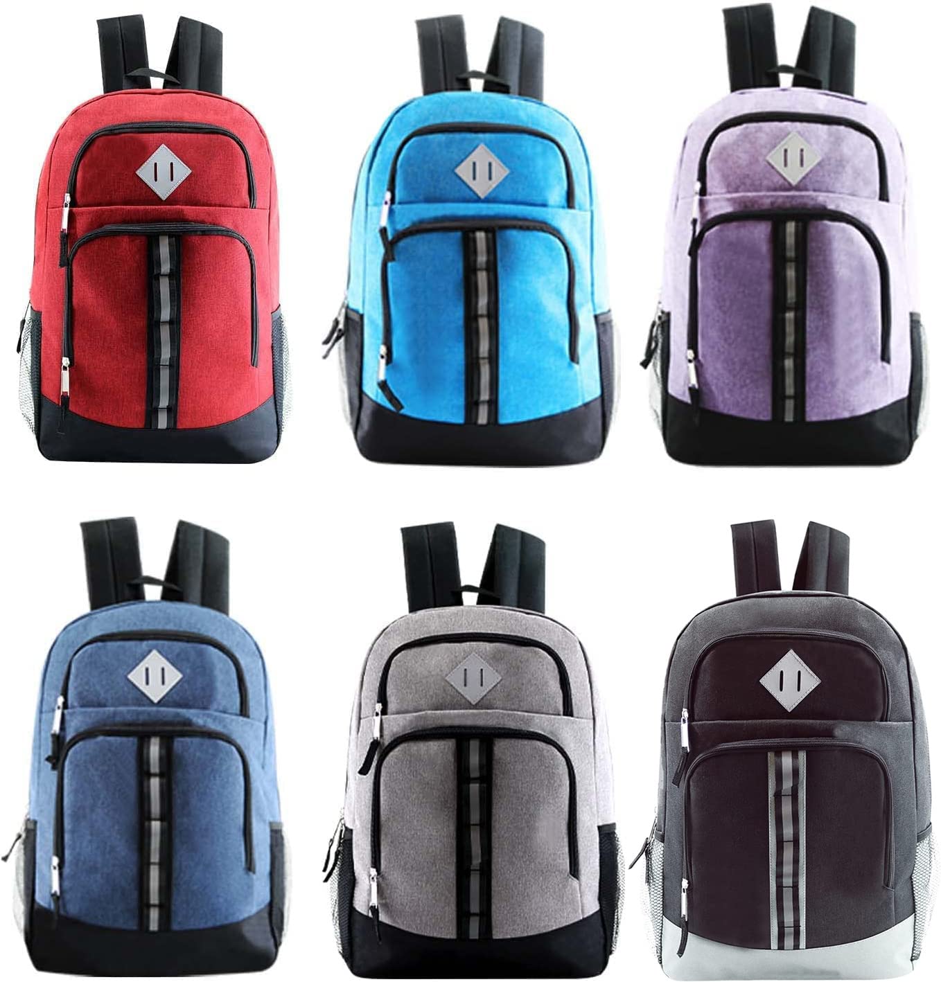 18" Deluxe Wholesale Backpack in 6 Colors - Bulk Case of 12 for Donation, Emergencies, Homeless, Charity