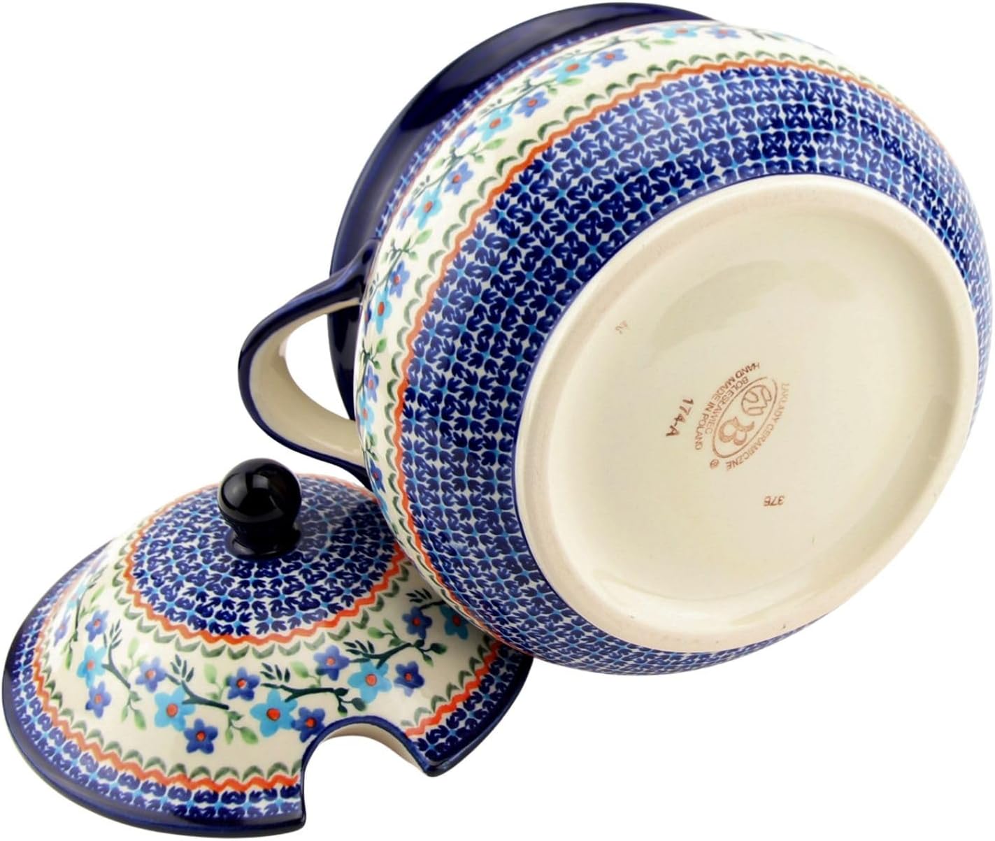 Polish Pottery Market 3 Liter Large Soup Tureen with Lid by Zakłady Bolesławiec – Handcrafted Polish Stoneware Serving Bowl for Soups, Stews