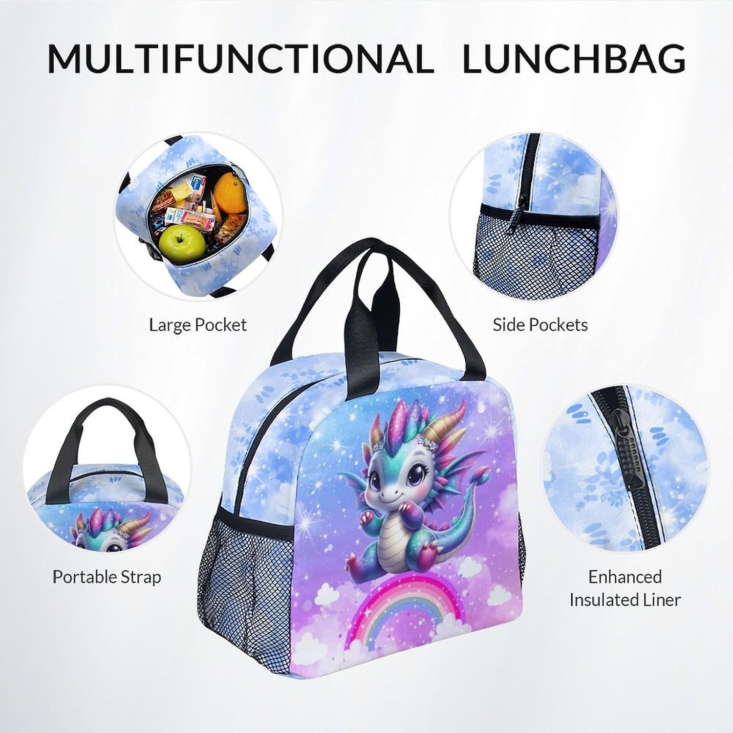 Girls Backpack with Lunch Box - Cute School Bookbag Set - Dragon Backpack for Girls - Back to School Gifts for Kids Child - 17 Inch Toddler Back Pack for Primary/Preschool