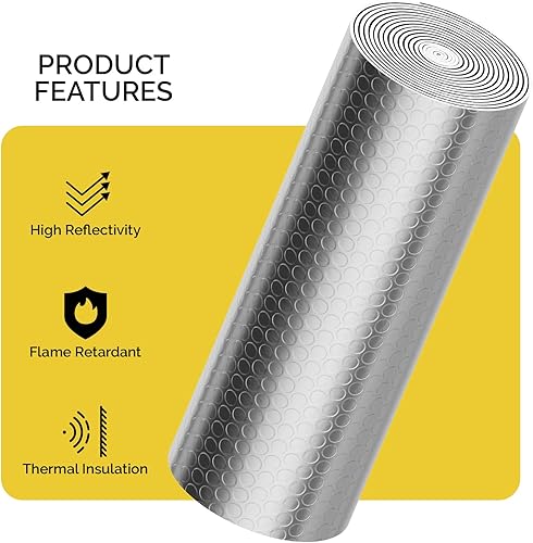 Miniatura 5 de fowong Lámina reflectante de doble cara de papel de aluminio con protección contra el calor, 48 pulgadas x 10 pies, tablero aislante de ventana de