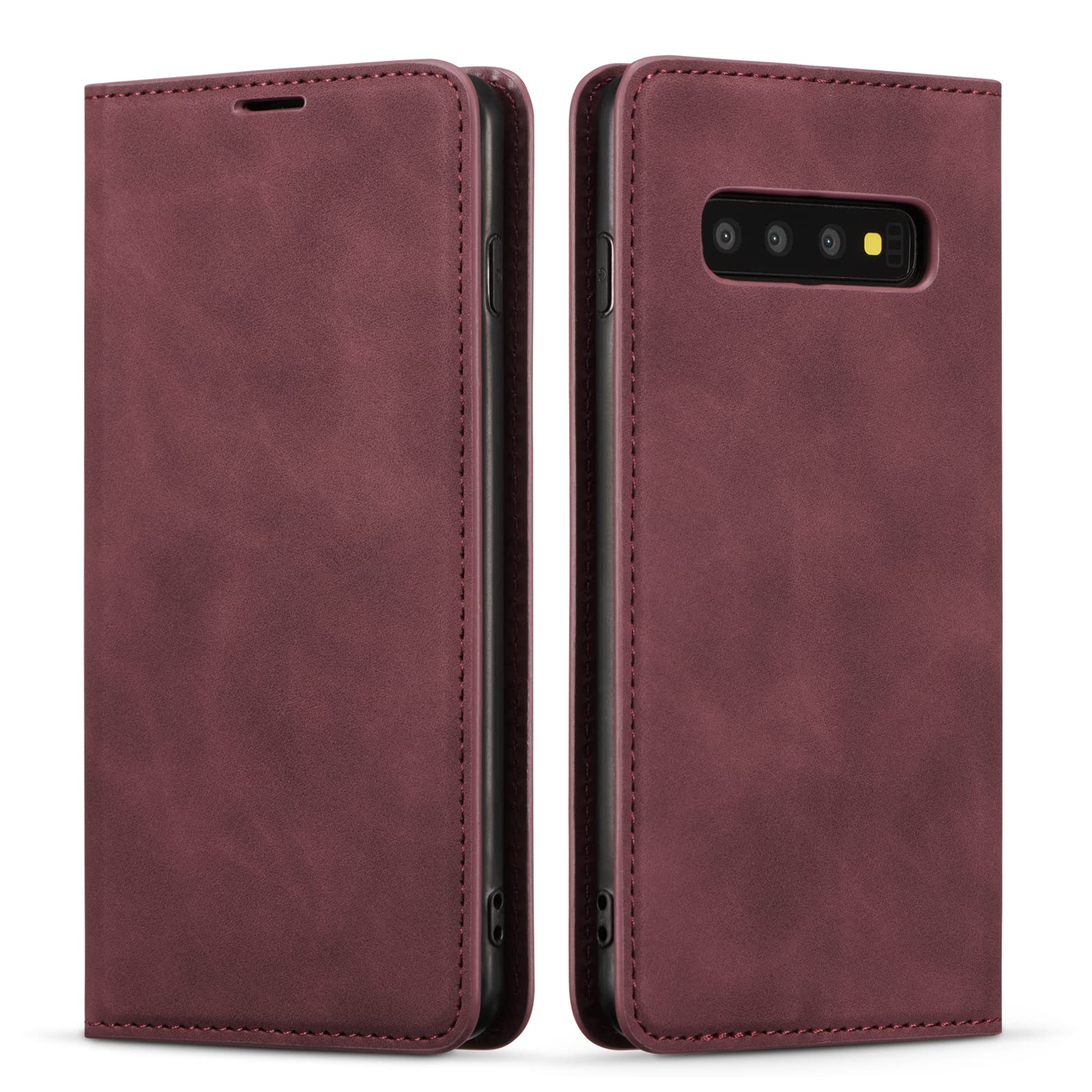 EYZUTAK Funda Tipo Cartera Para Teléfono Samsung Galaxy A15 4G/5G, Retro Mate, 9 Ranuras Para Tarjetas, Bolsillo Con Cremallera, Cierre Magnético, Función Atril Con Correa Para La Muñeca, Color Rojo