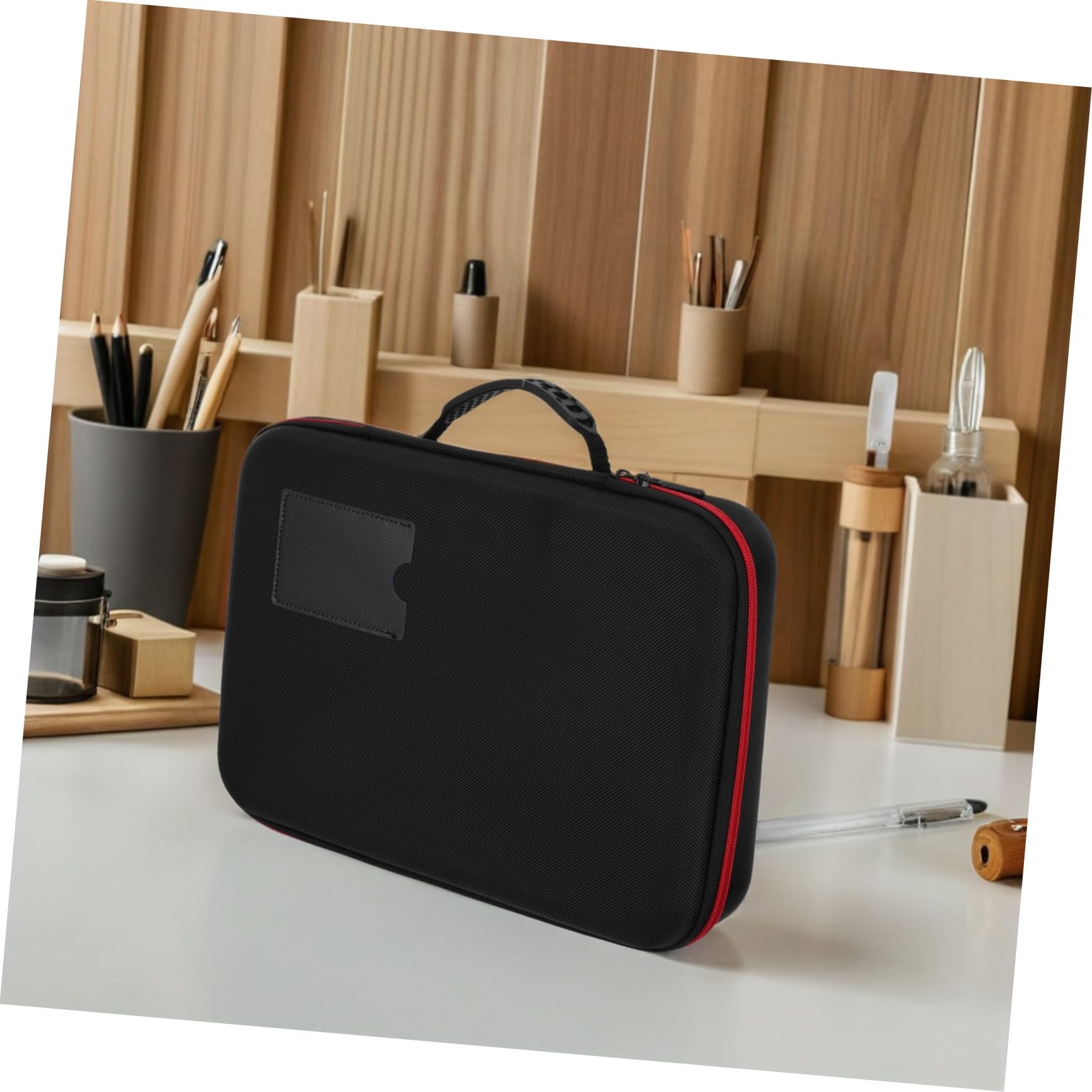 HOMSFOU Custodia Organizer per Batterie Aa Aaa Tipo 9v in Eva Nero e Portatile Manico Robusto per Ufficio e Cassetti